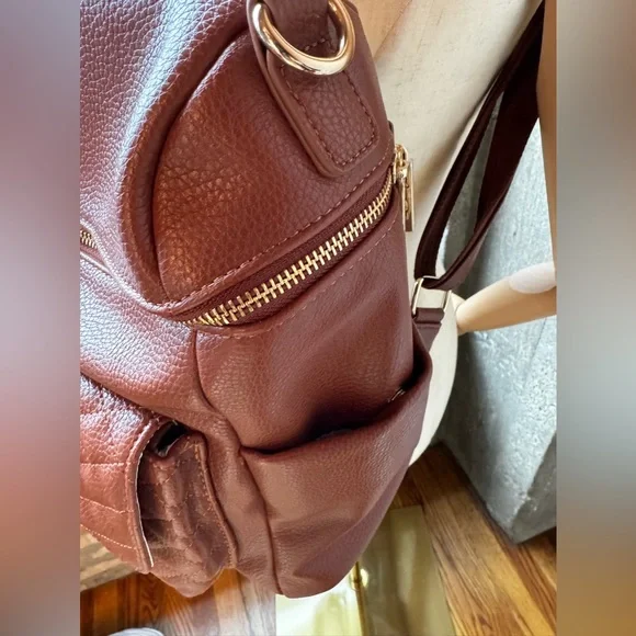 NWT Luli Bebe Petit Monaco Diaper Backpack – Caramel Brown Vegan Leather - Picture 5 of 8